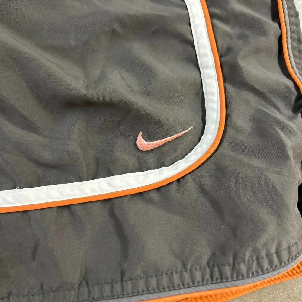 Y2K Nike gray swim shorts with white and orange stripes